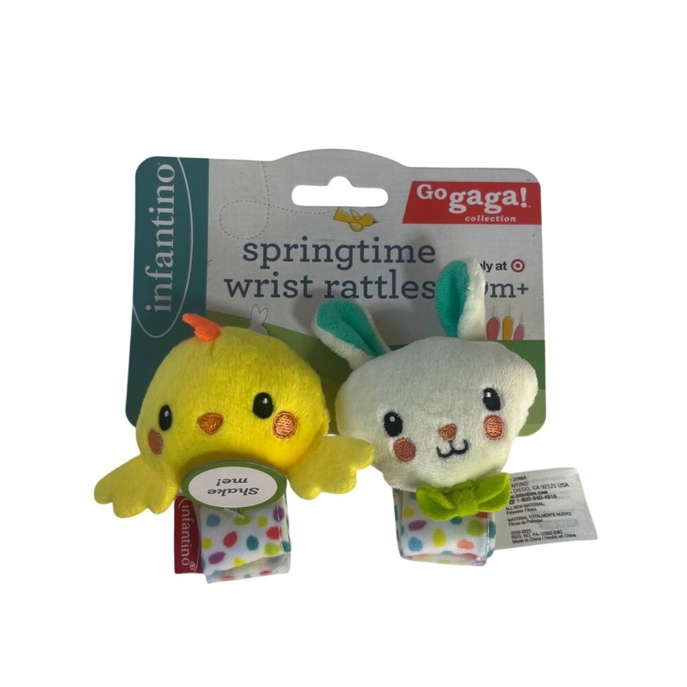 Infantino Go Gaga Springtime Wrist Rattles Babies 0M+ New Chick Bunny